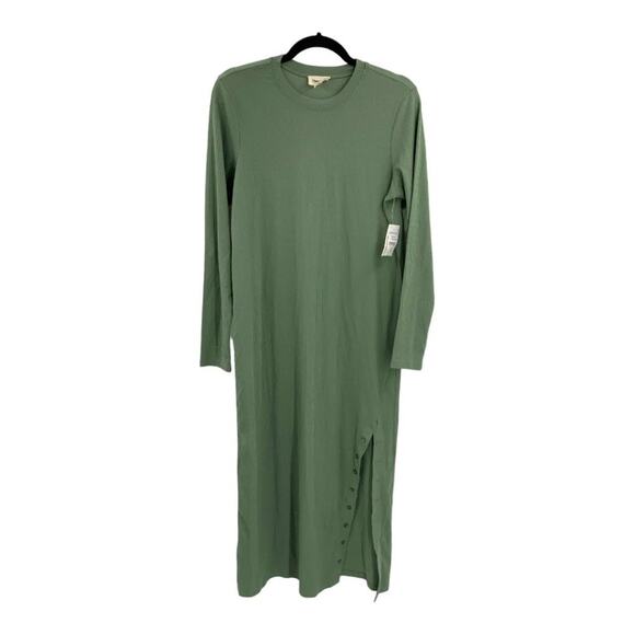 Open Edit Long Sleeve Rib Organic Cotton Blend Lounge Dress Green Size Large NWT - Picture 4 of 10
